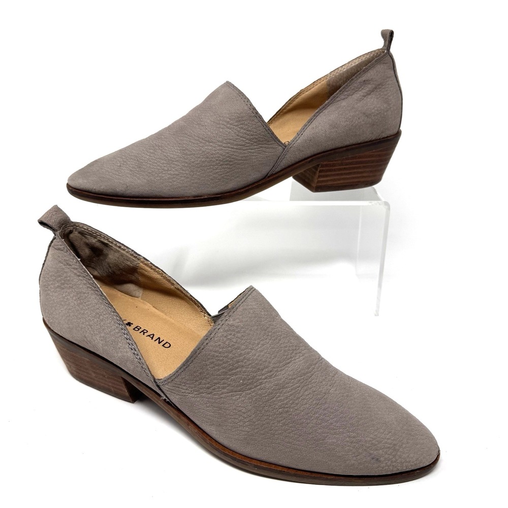Lucky Brand Taupe Leather Slip On Mule Booties Low Heel Comfort Size 7.5 Neutral